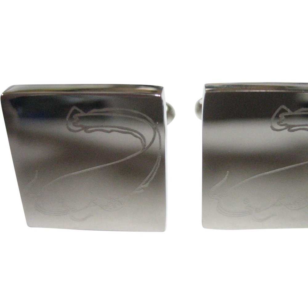 Silver Toned Square Etched Catfish Cufflinks